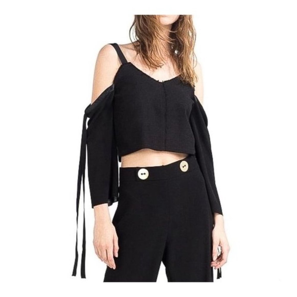 Zara Cold Shoulder Crop Top Lace Dress With Sleeves